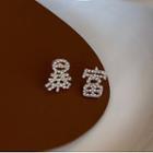 Chinese Characters Rhinestone Asymmetrical Earring 1 Pair - White & Gold - One Size