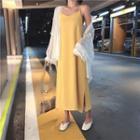 Spaghetti Strap Slit Midi Dress / Light Jacket