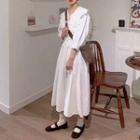 Crochet-trim Sailor-collar Long Shirtdress White - One Size