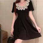 Short-sleeve Petal Collar Panel With Skirt