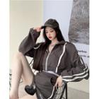 Set: Striped Zip Jacket + Pencil Skirt Jacket - Gray - One Size / Skirt - Gray - One Size