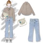 Plaid Shirt / Boot-cut Jeans / Crossbody Bag