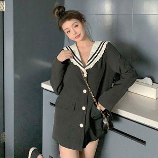 Sailor Collar Button Jacket Black - One Size