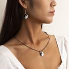 Yin And Yang Pendant Alloy Faux Leather Necklace 5000 - Silver - One Size