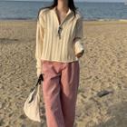 Cable Knit Zip Cardigan / Corduroy Wide Leg Pants