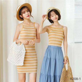 Striped Spaghetti-strap Dress