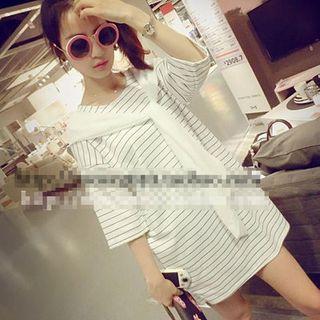 3/4-sleeve Mock Two Piece Striped T-shirt Dress