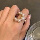 Faux Pearl Open Ring White & Gold - One Size