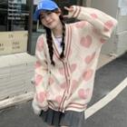 Heart Print Cardigan Pink - One Size