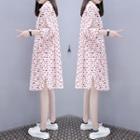 3/4-sleeve Dotted Midi A-line Shirt Dress