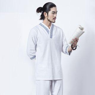 Set: Patterned Yoga Elbow-sleeve Top + Pants