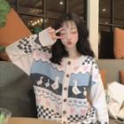 Cartoon Printed Knit Cardigan As Shown In Figure - One Size