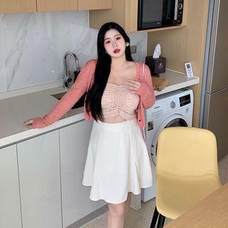 Floral Print Tube Top / Cardigan / A-line Skirt