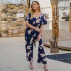 Short-sleeve Floral Cropped Jumpsuit