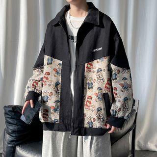 Cartoon Print Panel Zip Jacket