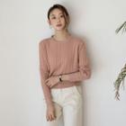 Round-neck Cropped Cable-knit Top