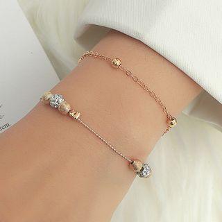 Bead Alloy Layered Bracelet 01 - Gold - One Size