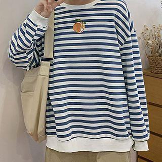 Round-neck Striped Printed Long-sleeve Top