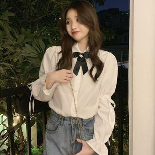 Flared-cuff Bow-accent Shirt