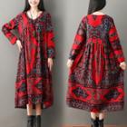 Long-sleeve Printed Midi Tunic Dress