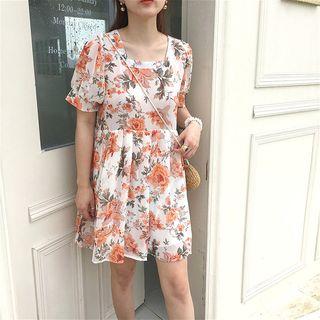 Puff Sleeve Floral Printed Mini Dress