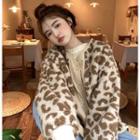 Leopard Print Fleece Loose-fit Jacket Coffee - One Size