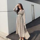 Long-sleeve Floral V-neck Chiffon Dress