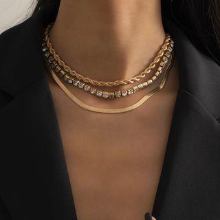 Set Of 3: Layered Rhinestone Choker