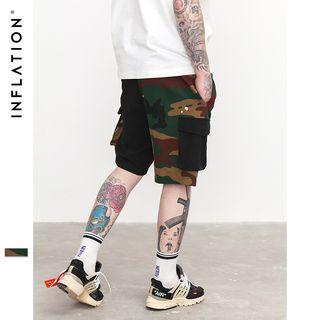 Paint Splattered Camo Cargo Shorts