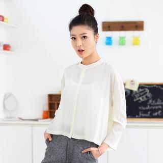 Mandarin Collar Cropped Blouse