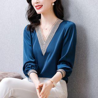Lace Trim V-neck Satin Top