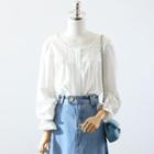 Lace Trim Blouse / Denim Midi A-line Skirt