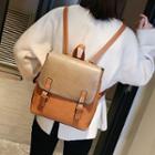 Color Block Faux Leather Flap Backpack