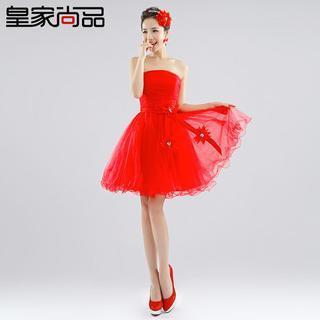 Strapless Flower Accent Mini Prom Dress