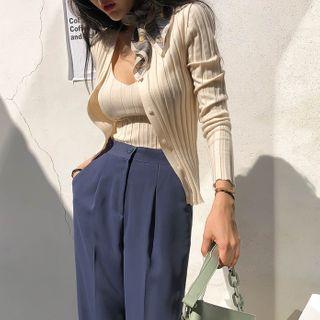 Rib-knit Cardigan & Cami Matching Set