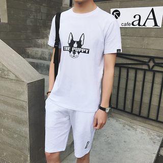 Set: Dog Print Short Sleeve T-shirt + Shorts