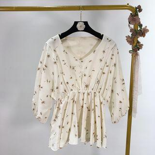 Dandelion Print Elbow-sleeve Blouse