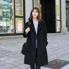 Single-button Wool Blend Coat With Sash Black - One Size