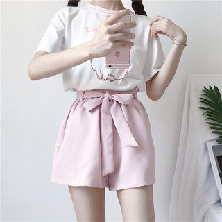Short-sleeve Print T-shirt / Wide-leg Shorts