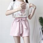 Short-sleeve Print T-shirt / Wide-leg Shorts
