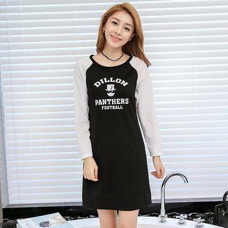 Lettering Long Sleeve Baseball T-shirt Dress