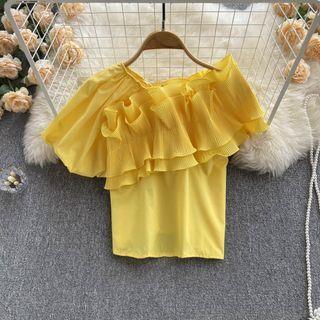 Short-sleeve One-shoulder Ruffle Trim Top