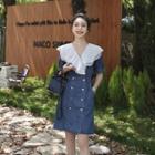 Short-sleeve Double-breasted Denim Mini Shirt Dress