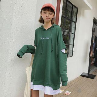 Mock Two Piece Letters Embroidered Hoodie