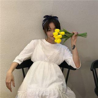 Plain Elbow-sleeve T-shirt / Strappy Dress