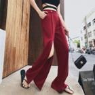 High-waist Slit Wide-leg Pants / Short-sleeve T-shirt / Set