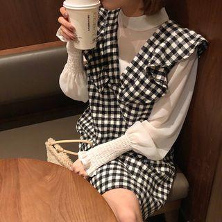 Chiffon Top / Gingham Ruffle Pinafore Dress