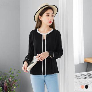 Contrast-trim Square-cutout Blouse