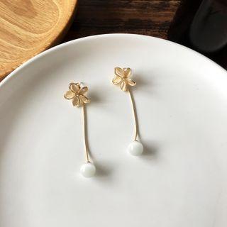 Rhinestone Floral Drop Earring 1 Pair - S925 Silver - Gold - One Size
