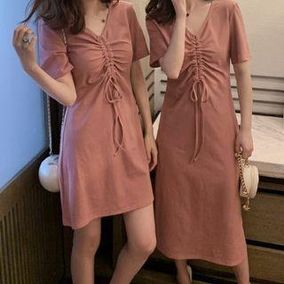 Short-sleeve Drawstring Mini T-shirt Dress / Midi T-shirt Dress